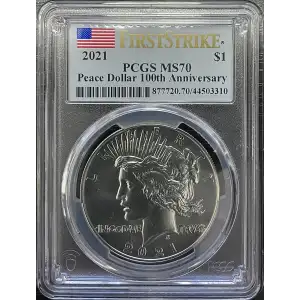2021 - 0.77oz Peace Silver Dollar - 100th Annniversary PCGS MS70 (S12B-B12)