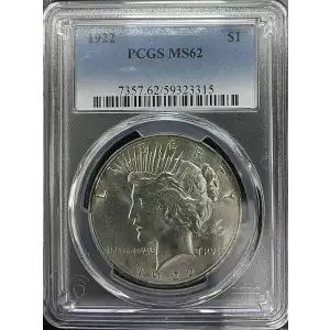 1922 - 0.858oz Silver Peace Dollar - USA S$1 - PCGS MS62 (D11-B24)