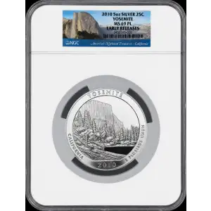 2010 5oz SILVER 25C YOSEMITE MS69 PL EARLY RELEASES (D-7)