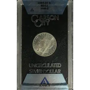 1884(CC) - 0.77oz Morgan Silver Dollar - GSA Holder ANACS MS63 VAM2 (D-8)