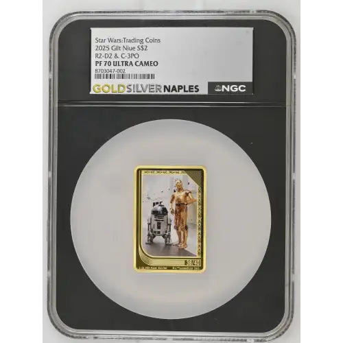 Star Wars Trading Coin 2025 1oz Gilt Niue S$2 R2-D2 & C-3PO PF70 UC (D-7)