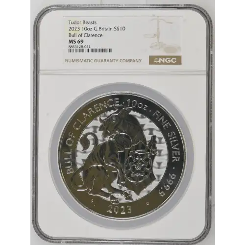 Tudor Beasts - 2023 10oz G. Britain S10PNDS - Bull Of Clarence - NGC MS69 (D-7)