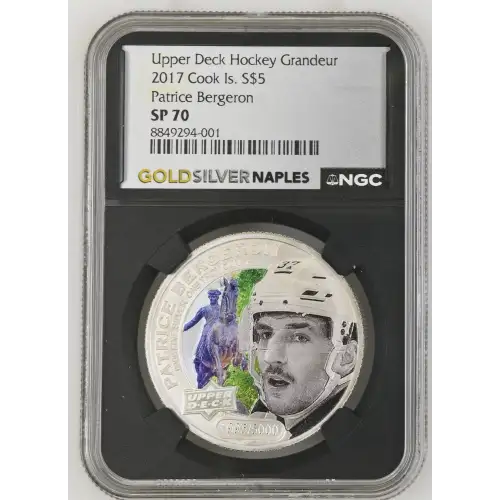 Upper Deck Hockey Grandeur - 1oz 2017 Cook Is. S$5 - Patrice Bergeron SP70 (S12B-B2)