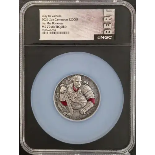 Way to Valhalla 2026 2oz Cameroon S2000F Ivar the Boneless MS70 Antiqued (OB-10) (2)