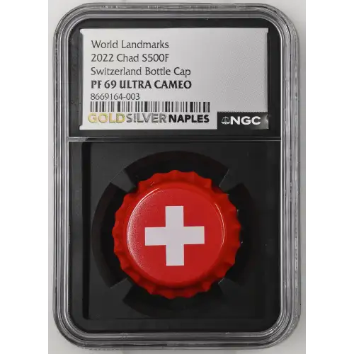 World Landmarks - 2022 6g Chad S500F - Switzerland Bottle Cap - PF69 UC (D12-B3)